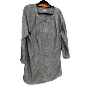 J. JILL 8 BUTTON SHIRT/TOP- SZ  L- LONG SLEEVE-STONEWASH BLUE-100% COTTON